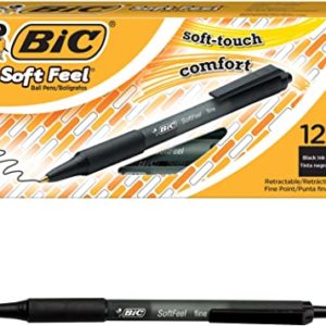 BIC Soft Feel Ball Pen, Black, Fine Point, 12-Count