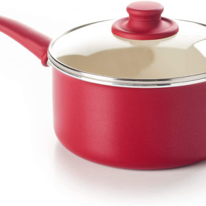 GreenLife Soft Grip Healthy Ceramic Nonstick, Saucepan with Lid, 3QT, Red
