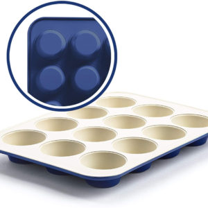 GreenLife Healthy Ceramic Nonstick Navy Cupcake Pan, 12 Cup