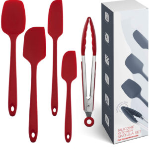 Kaluns Spatula, Silicone Spatula Set, Heat Resistant Spatulas, 4 Rubber Spatula and One Kitchen Tongs, Nonstick Seamless Design with Stainless Steel Core