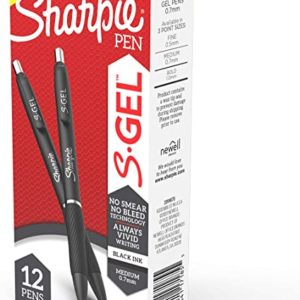 Sharpie S-Gel, Gel Pens, Medium Point (0.7mm), Black Ink Gel Pen, 12 Count